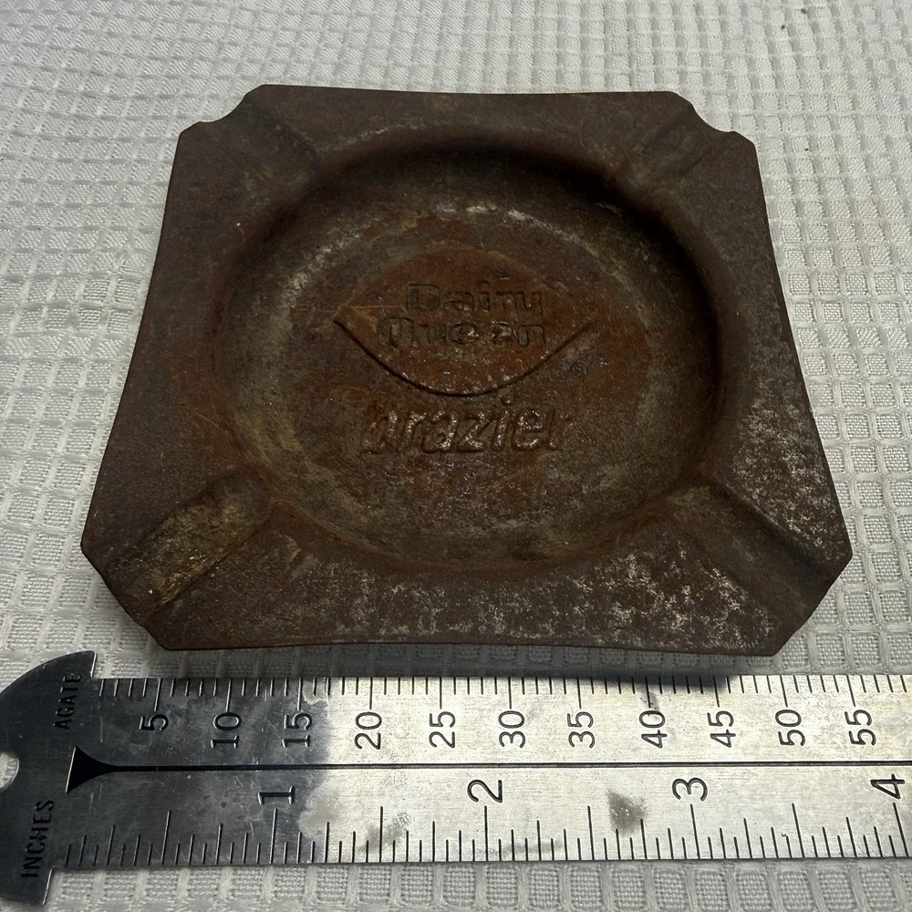 Vintage 1960's Dairy Queen DQ Brazier advertising Metal Ashtray Rusty